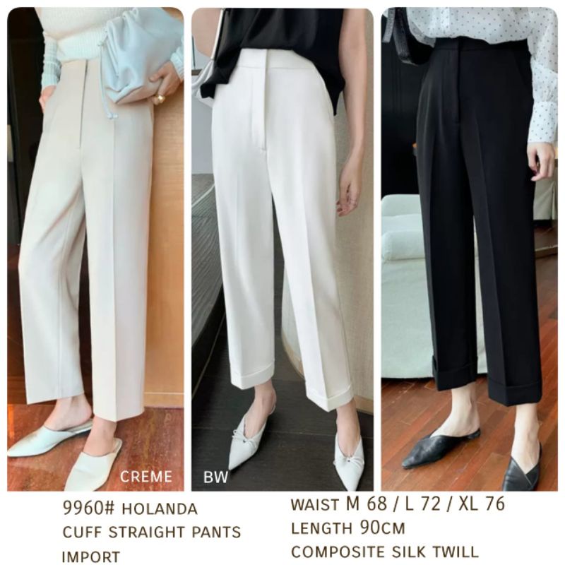 MDLV ~ 9960# Holanda Cuff Straight Pants Celana Panjang Katun lembut Import Fashion Import