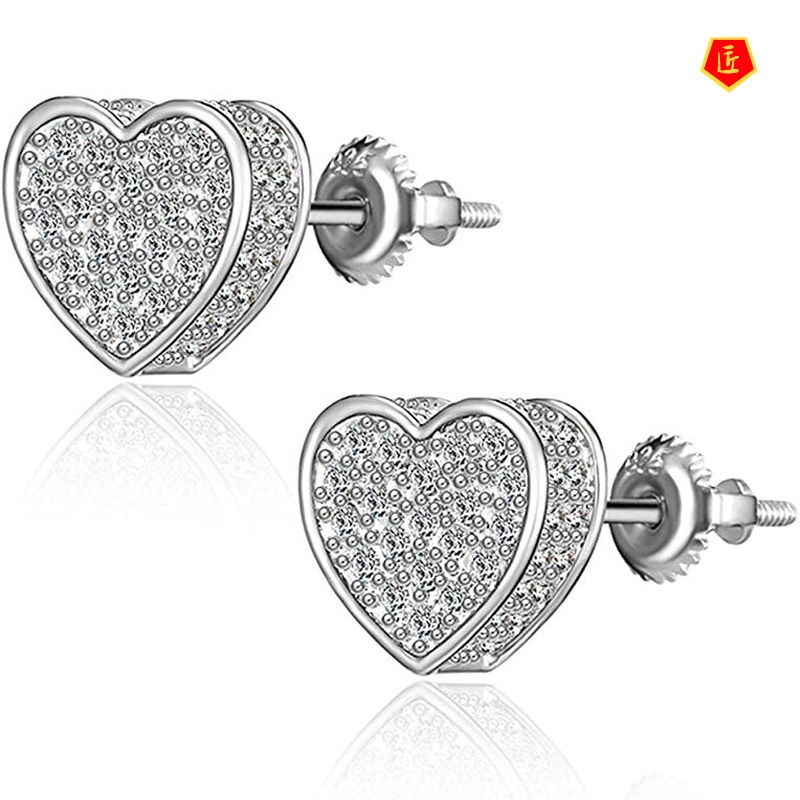 [Ready Stock]18K Gold Micro-Inlaid Diamond Heart-Shaped Ear Studs