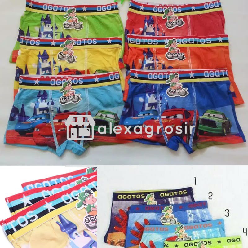 CELANA DALAM ANAK / BOXER ANAK PRINTING Laki-Laki Fit to XL motif kartun boxer anak agatos