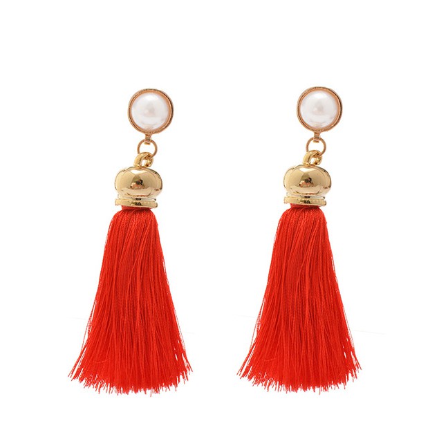 LRC Anting Tusuk Bohemia Round Shape Decorated Tassel Earrings