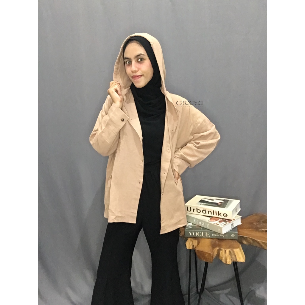 Ezpata Atasan Kemeja Outer Hoodie Wanita Polos Full kancing XL BB 50-80kg LD 114cm Bahan Katun Linen