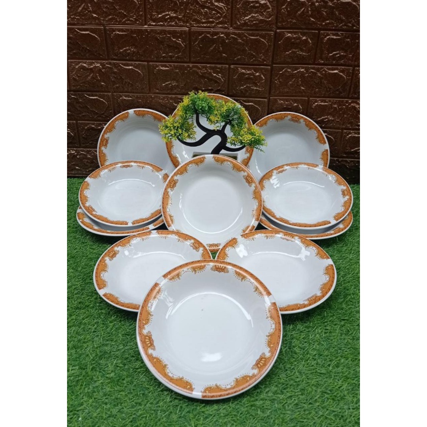 Piring Makan Besar Motif Mahkota Perlusin 8inch Keramik