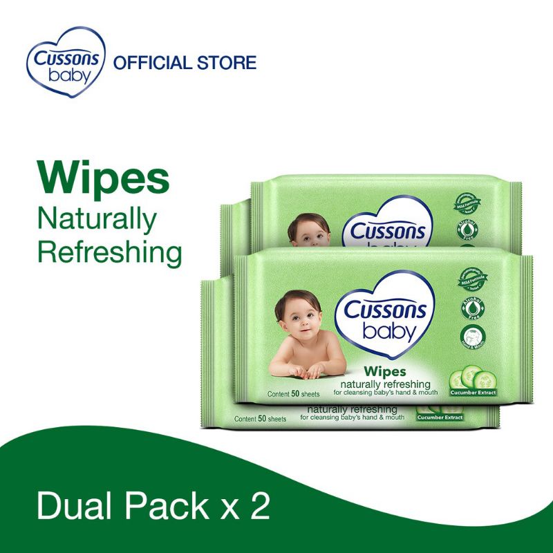 CUSSONS BABY WIPES - TISU BASAH NATURALLY REFRESHING 50+50 SHEET