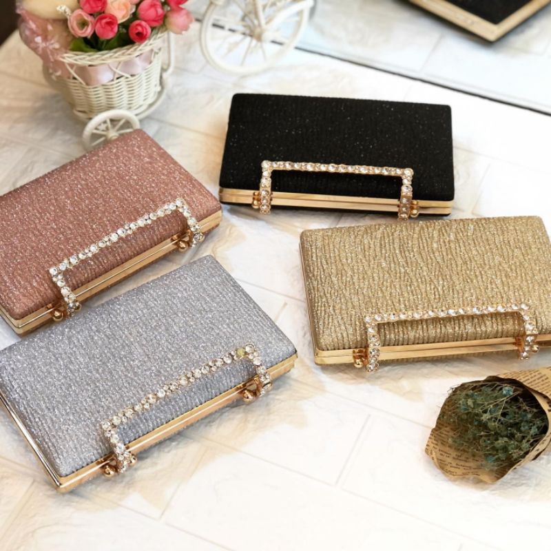 Tas Pesta GISELLE Embellished Crystal Box Clutch