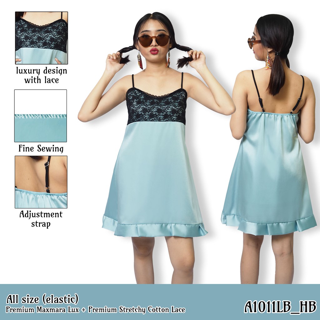 FOLVA premium tanktop dress baju rumah satin A1011LB biru all size