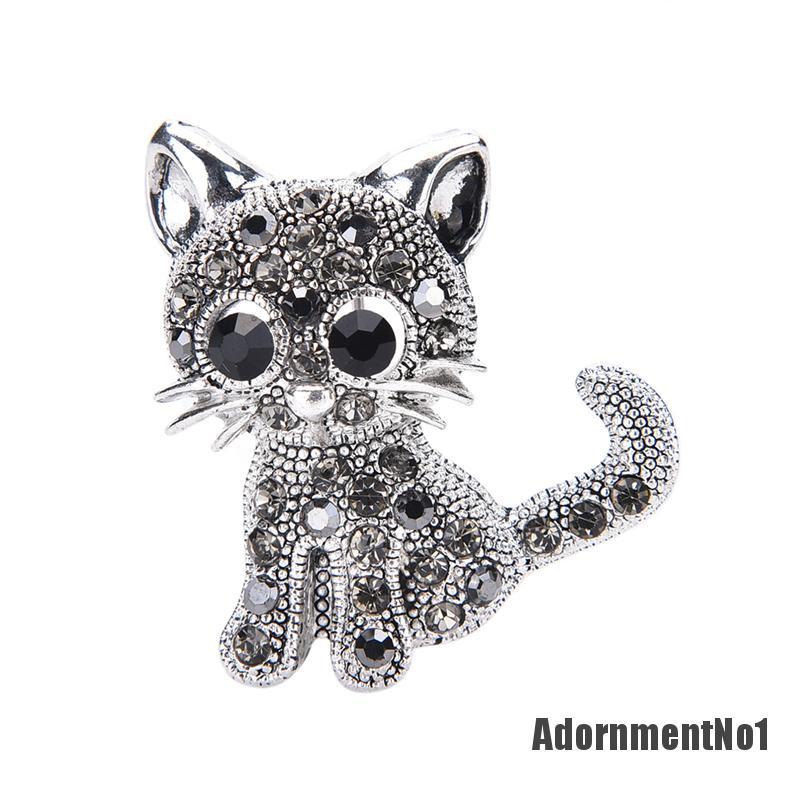 (Adornmentno1) Adornmentno1 Bros Pin Antik Bentuk Kucing Kecil Lapis Silver Untuk Wanita