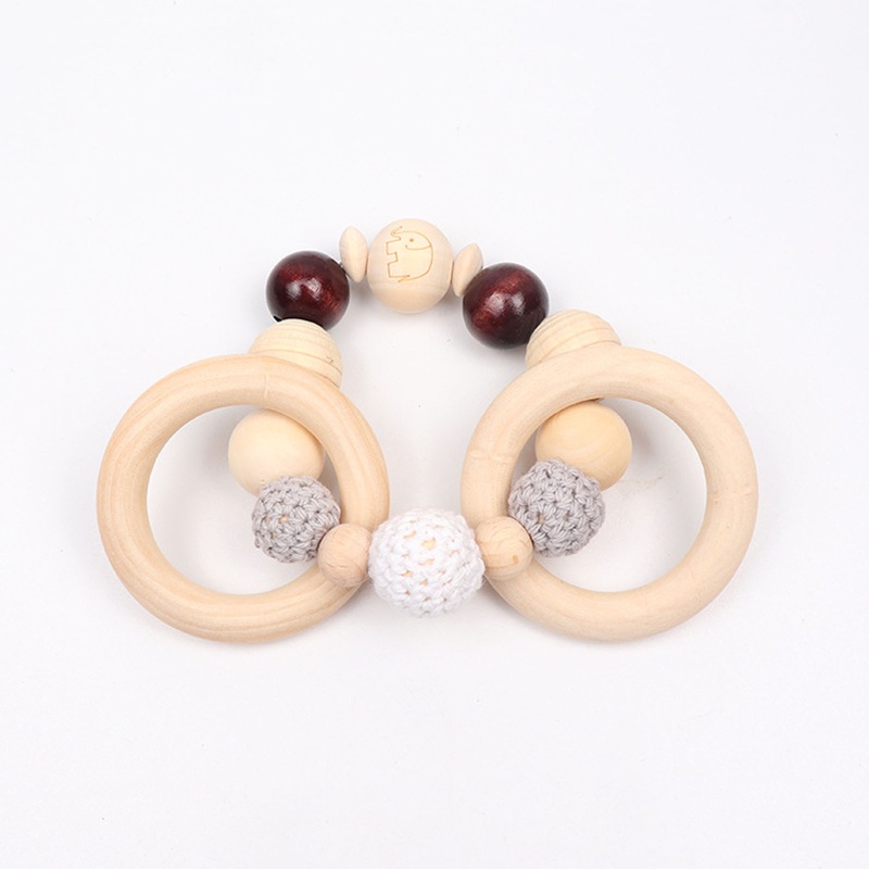 Mary 3pcs / Set Mainan Teether / Rattle Bentuk Gajah Bahan Kayu Untuk Aksesoris Stroller Bayi Nursi