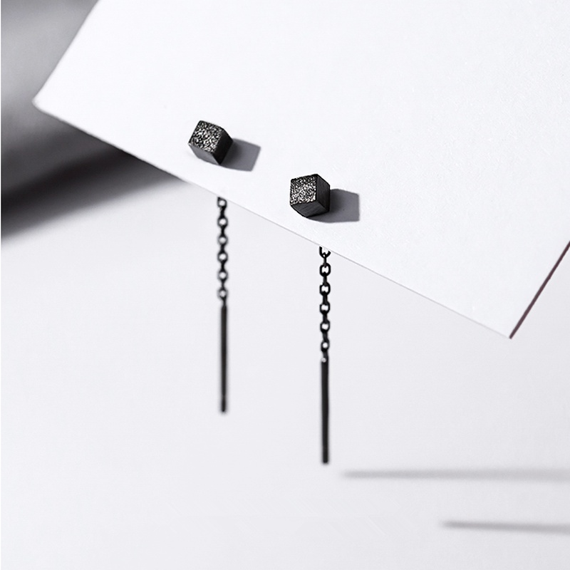 We Flower Chic S925 Silver Small Cube Tassel Earrings for Women Girls Fashion Ear Jewelry