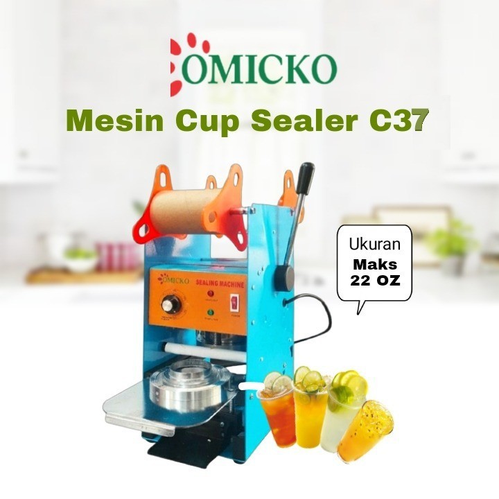 Cup Sealer Mesin Press Gelas Omicko C37 untuk Gelas Tinggi Jumbo Ukuran 12 Oz-22 Oz