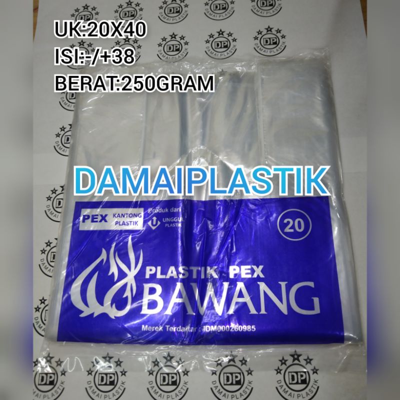 KANTONG PE BAWANG PEX PLASTIK BENING TRANSPARAN UKURAN 20x40 UK 20