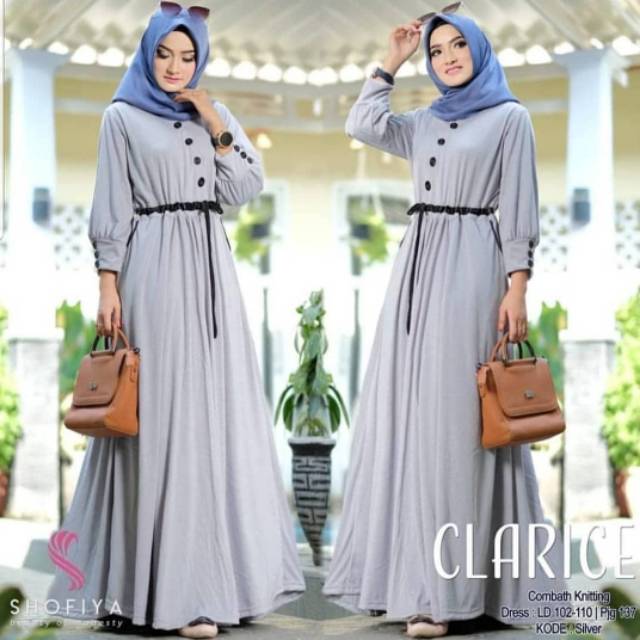 Fashion Wanita: Long Dress Muslim Lengan Panjang dengan Kancing, Warna Polos