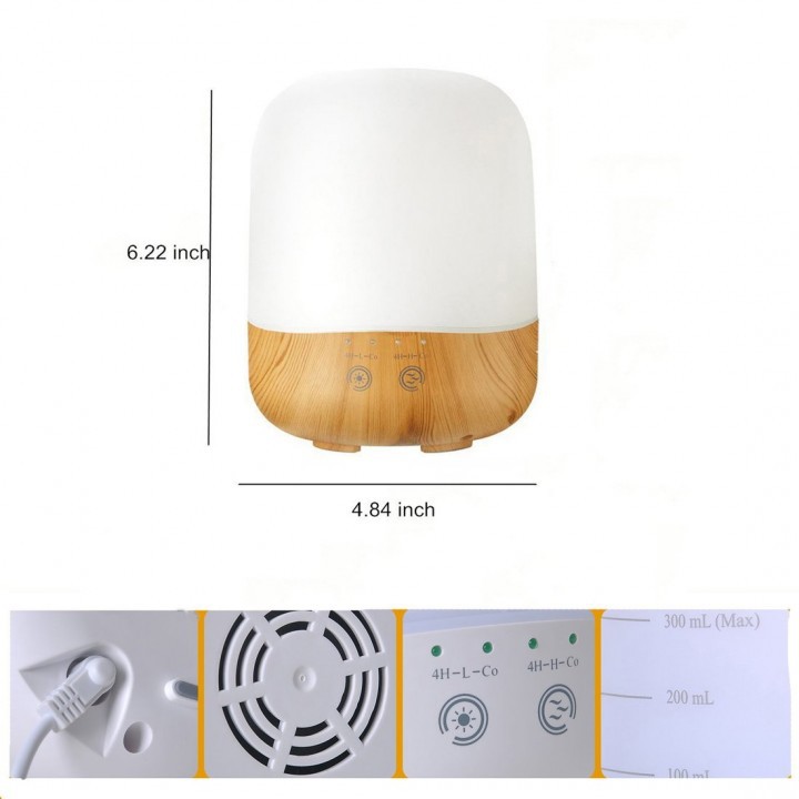 H19 Wooden Humidifier Aroma Diffuser 7 Color LED Light 300ml Brown