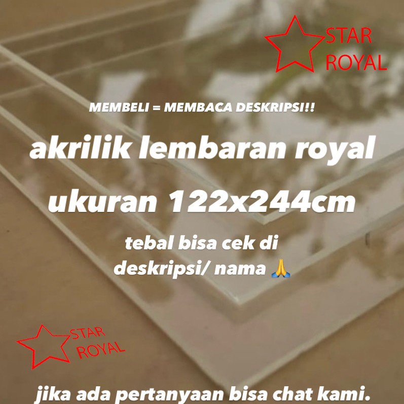 akrilik lembaran merk royal (uk 122 x 244 cm) bening 2mm