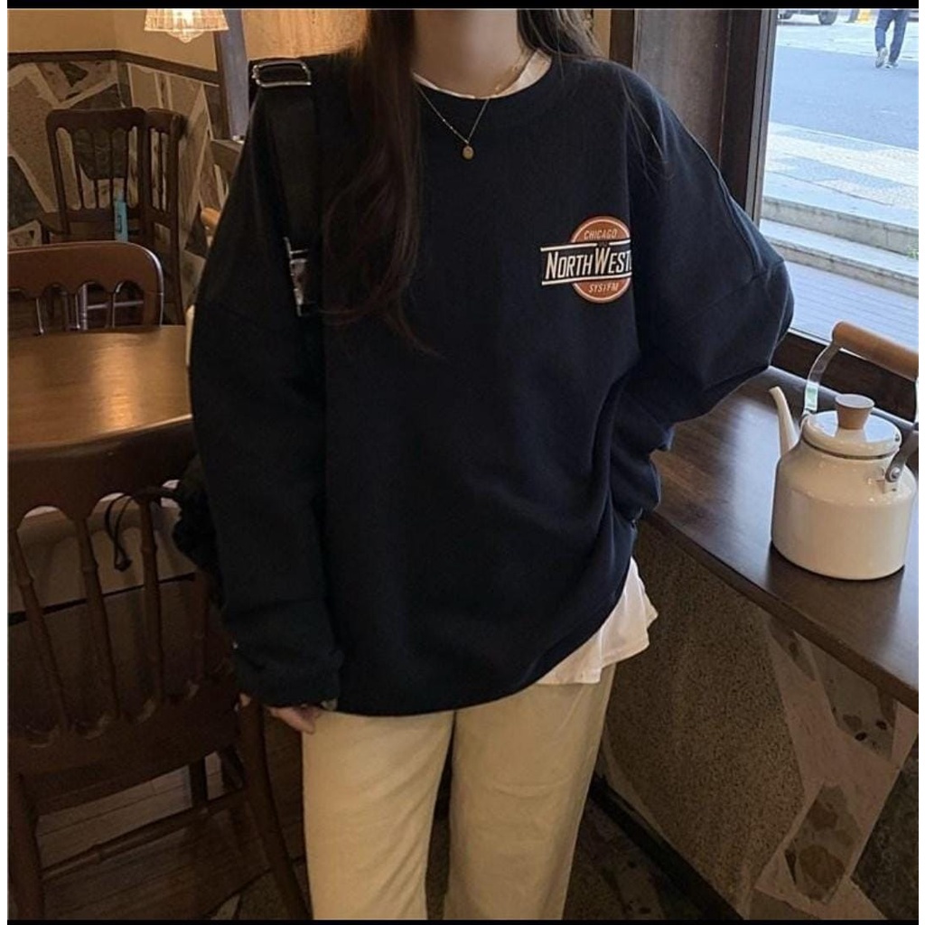 Sweater North Western | Korean Style 2 Side Sweatshirt Terbaru | Bahan Fleece Tebal Dan Lembut | Allsize | Baju WanitaKasual OOTD Korean Style