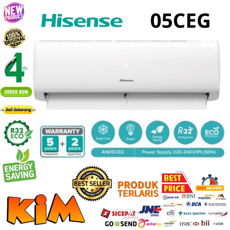 AC HISENSE 1/2 PK AN05CEG SUPER COLL R32 - 05CEG Garansi Resmi