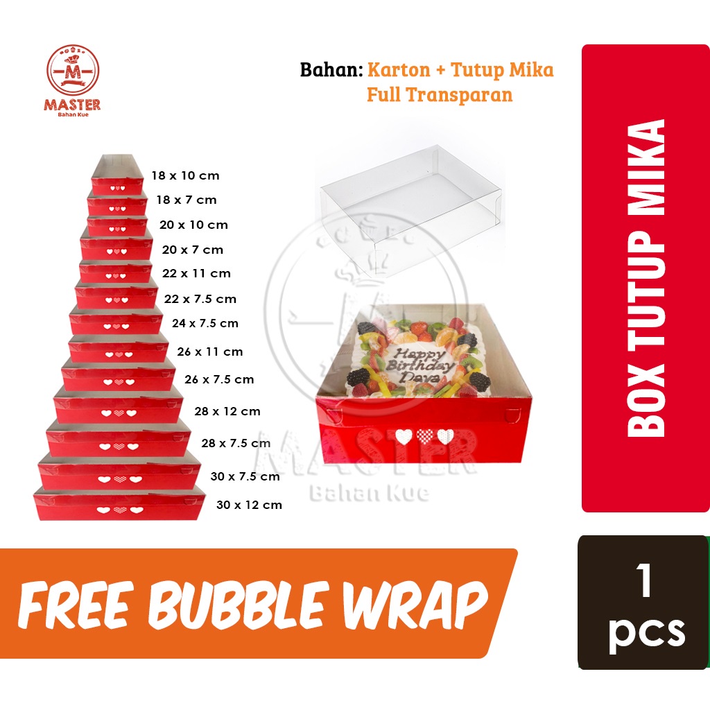 

Kotak Kue Merah + Tutup Transparan Full Mika Box Kue / Hampers [1pcs]