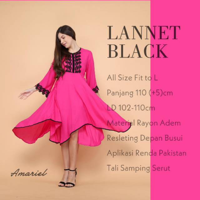 Daster arab AMARIEL LANNET BLACK Dress Rayon Midi Tunik Mewah Kekinian