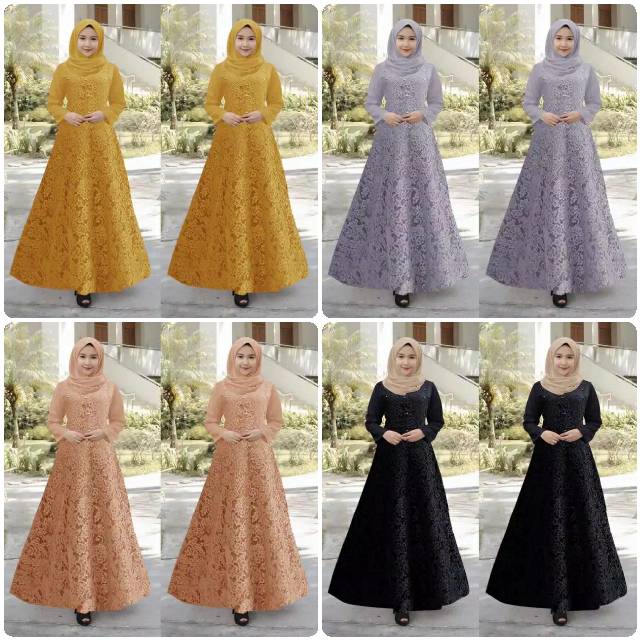 Baju Wanita/Cewek Gamis Maxi Brukat Timbul Premium Guchi