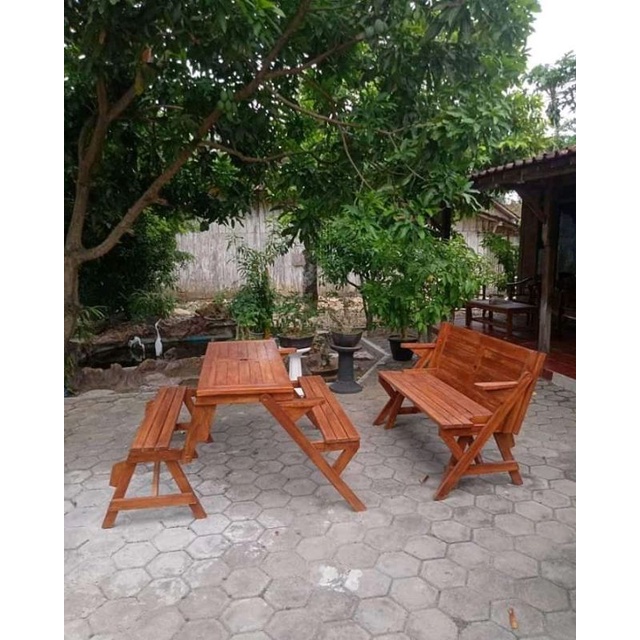 Kursi taman minimalis kayu jati / meja kayu jati / kursi bangku kayu jati