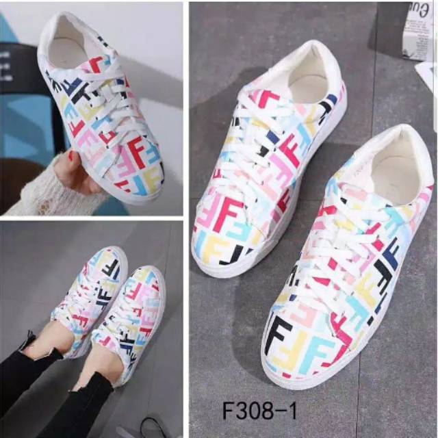 IDR1 sepatu snickers wanita tali motif warna