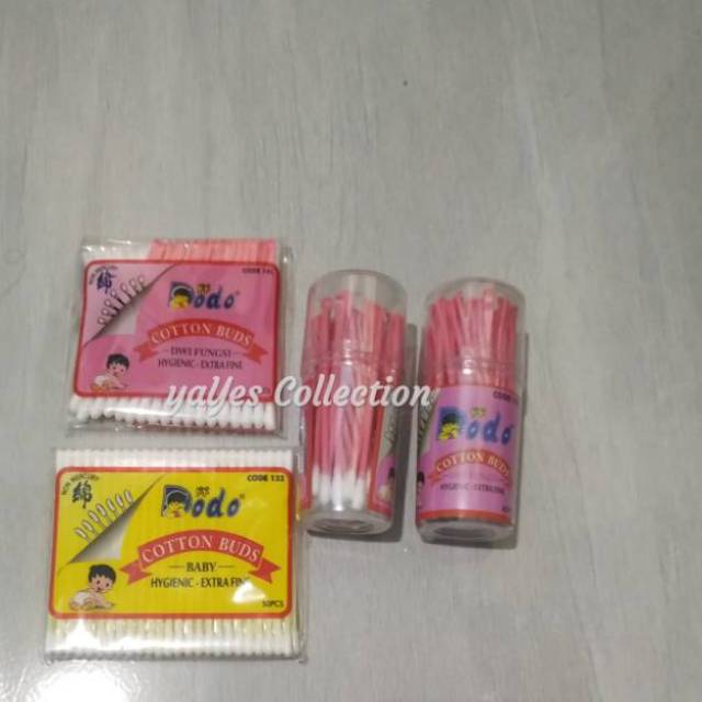 Dodo cotton bud Extra Fine 100 PCS Kuning  - 36 PCS Pink - 45 PCS Pink botol buds baby korek kuping telinga dwi fungsi balita