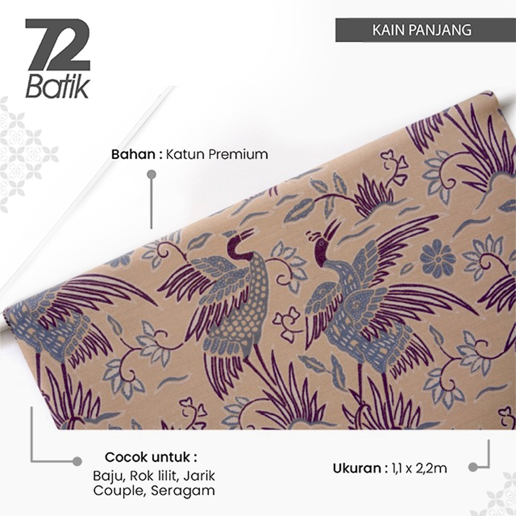 KAIN BATIK KATUN Premium Motif Bangau Two Tone Pagi Sore Cream Crem Putih Tulang 728295 CAP 72 - Jar