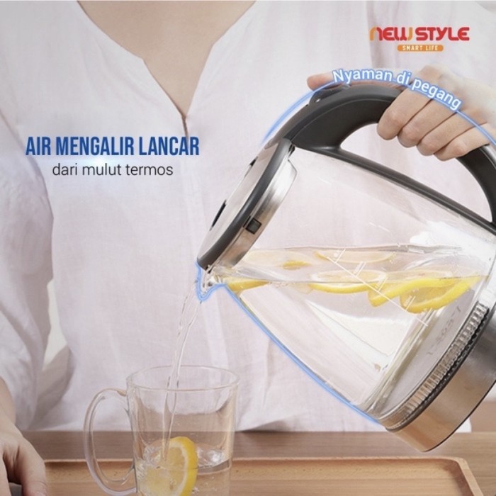 Kettle Listrik Transparan cahaya led biru Teko Listrik Kaca Bening