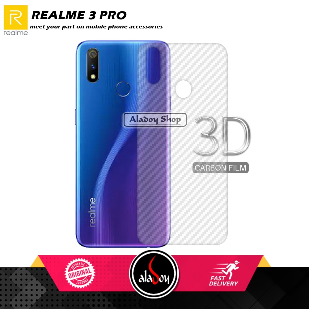 PAKET 3 IN 1 Tempered Glass Layar Realme 3 Pro Free Tempered Glass Camera dan Skin Carbon