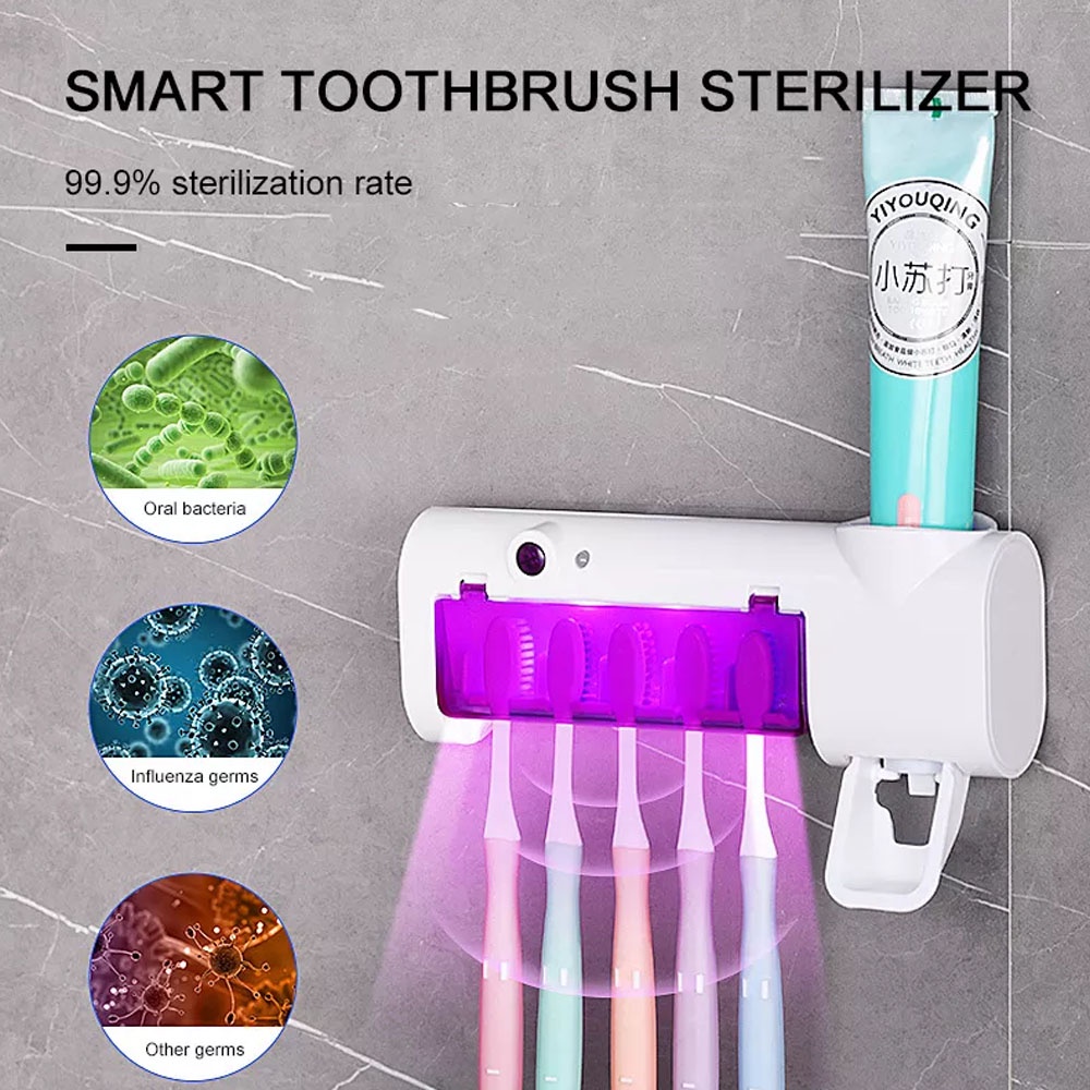 Tempat Sikat Gigi &amp; Dispenser Odol Alat pintar sterilisasi sikat gigi - Tempat Sikat Gigi &amp; Dispenser Odol Anti Bakteri Disinfeksi UV Light RANDOM