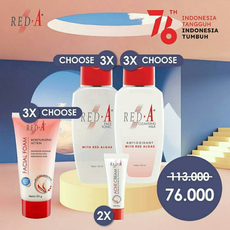 Paket Facial Foam Cleansing Milk Face Tonic Acne Cream Red A