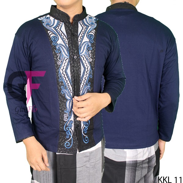 GIOFLO Baju Etnik Modern Kemeja Muslimin Pria Lengan Panjang Navy Blue / KKL 11