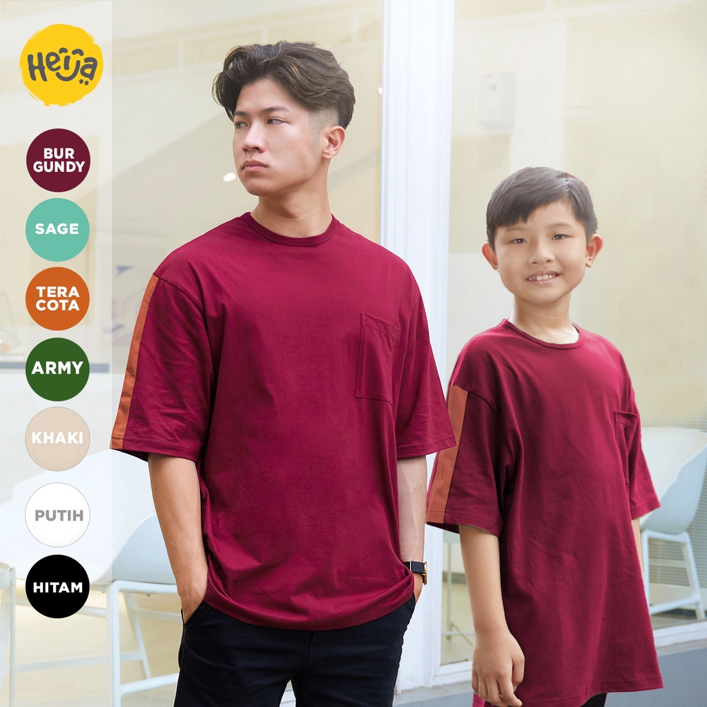 KAOS OVERSIZE ANAK UNISEX POCKET Cotton Combed 24S TSHIRT Tee - OVAIZ MERAH MARUN BURGUNDY - Heija x