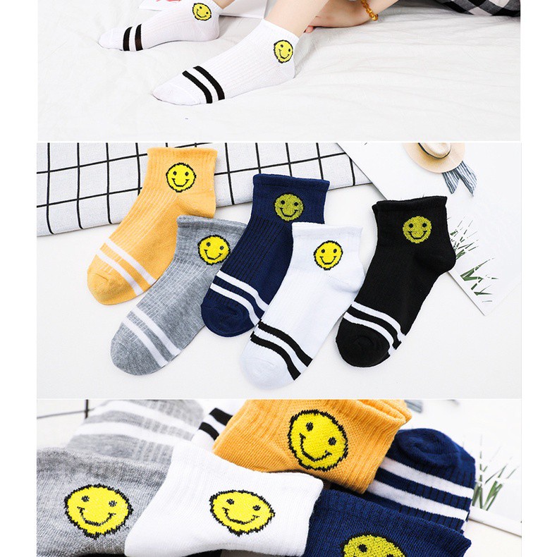 ☀ Sunly ☀ A059 kaos Kaki Wanita Motif Emot Smile Fashion Korea Kaoskaki Pendek Semata Kaki Import