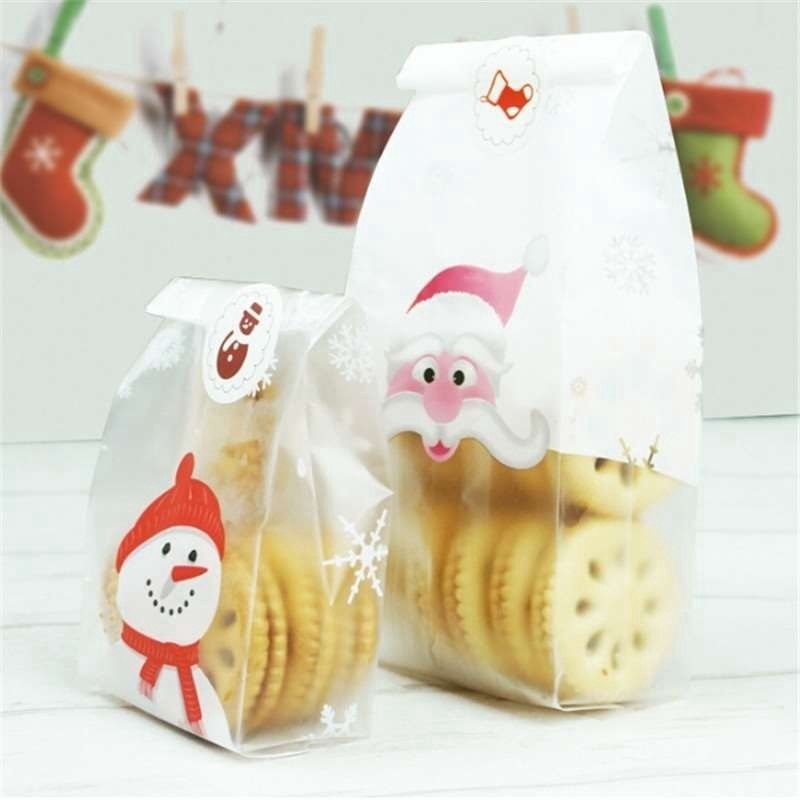 50pcs Christmas Biscuit Packaging Bags Cute Snowman Cookies Snack Gift Bag Baking Bags