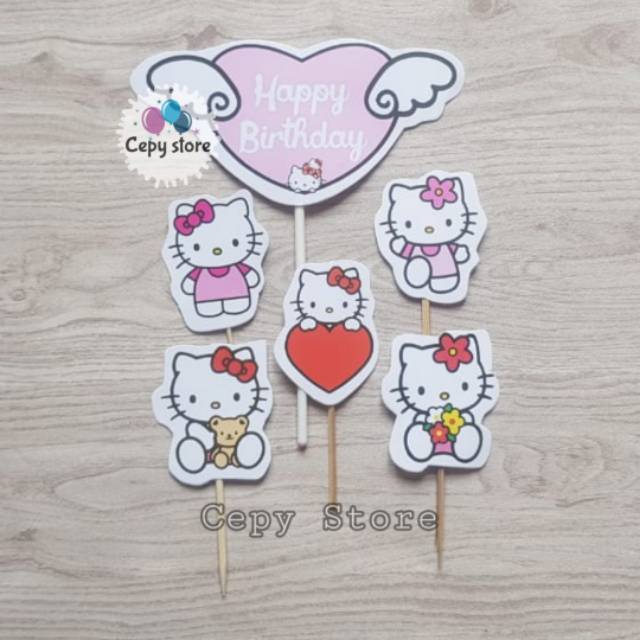 Cake Topper Happy Birthday / Cake Topper Hello Kitty / Hiasan Kue Hello Kitty