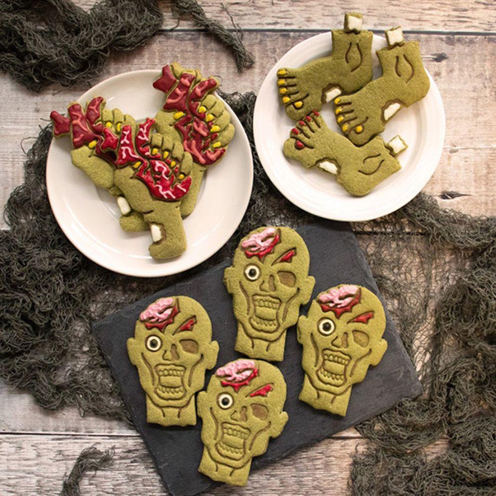 Solighter 3pcs Cetakan Kue Kering Embosser Coklat Biskuit Cap Cookie Cutter Pesta Halloween