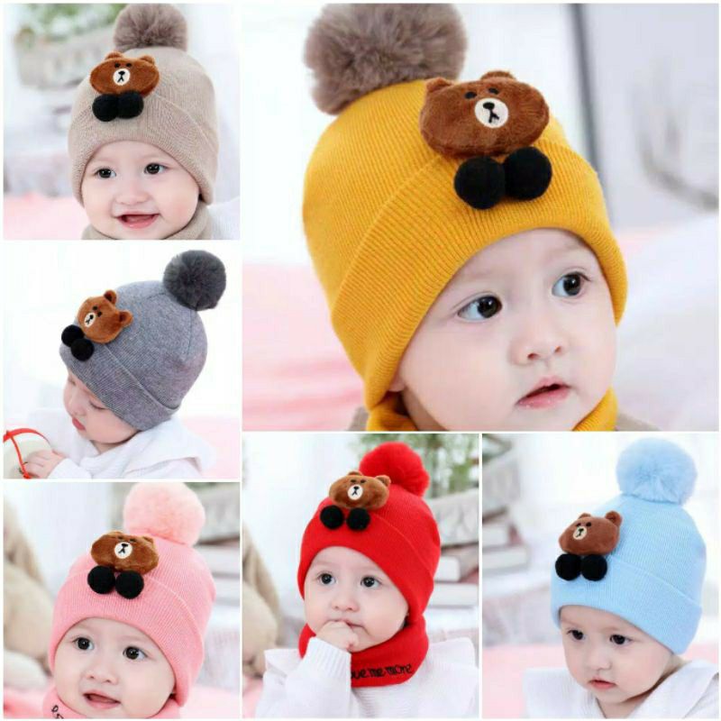 Topi bayi kupluk model boneka pompom usia 0-12 bulan