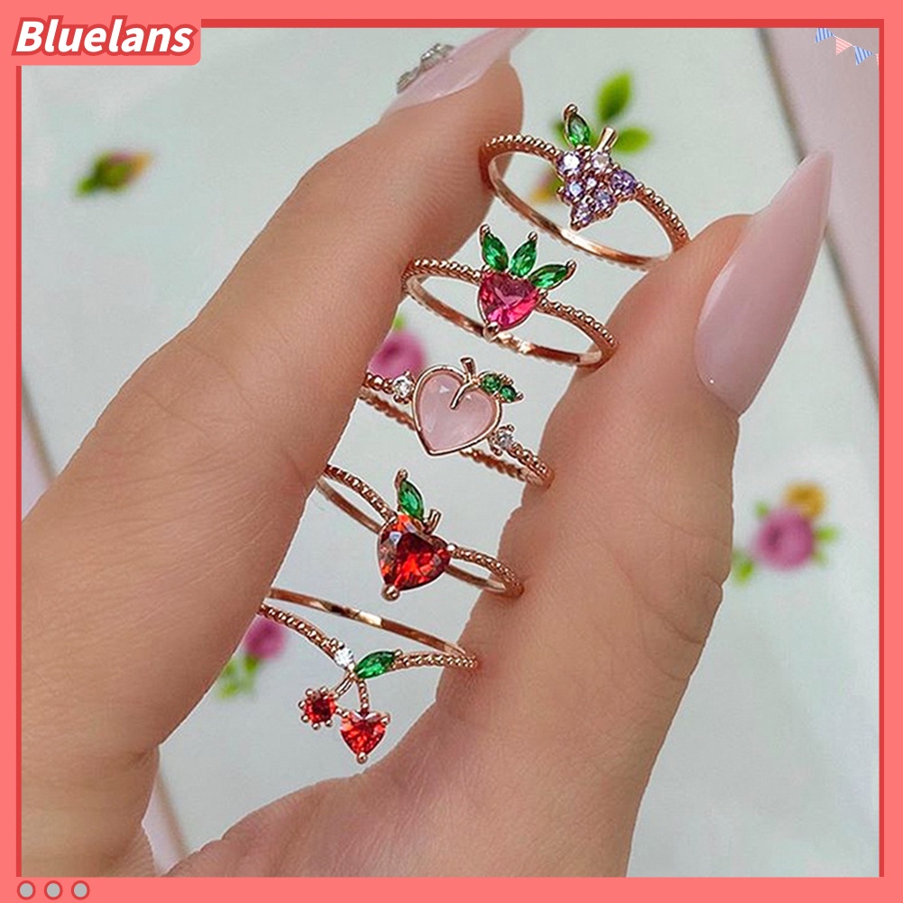 Bluelans Lovely Style Grape Apple Strawberry Cherry Design Ring Women Jewelry Ornaments