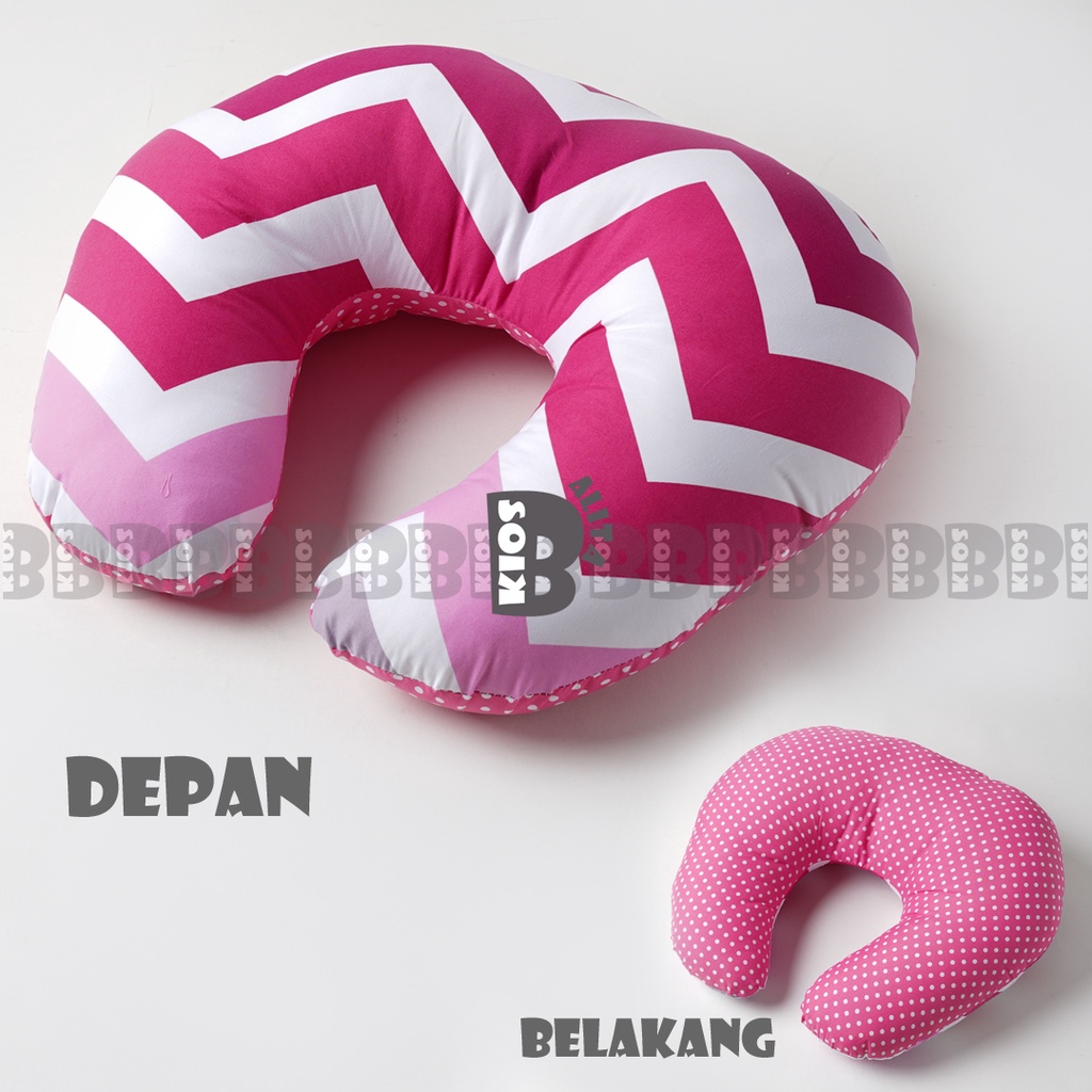 paket bantal menyusui dan apron cover menyusui / Bantal Menyusui - Nursing Pillow - Bantal alas menyusui-pink zig zag
