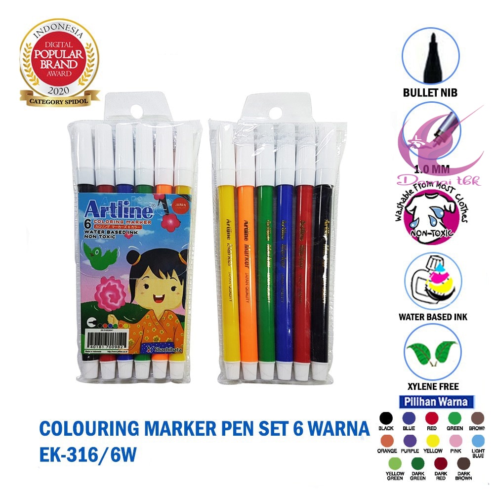 

ARTLINE Spidol Mewarnai Marker SET 6 Colours EK-316/6W