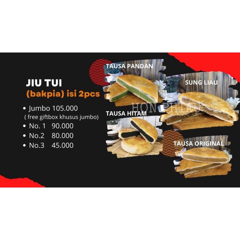 

Kue Bulan Jiu Tui (Bakpia) isi 2 pcs merk Hon Phiau