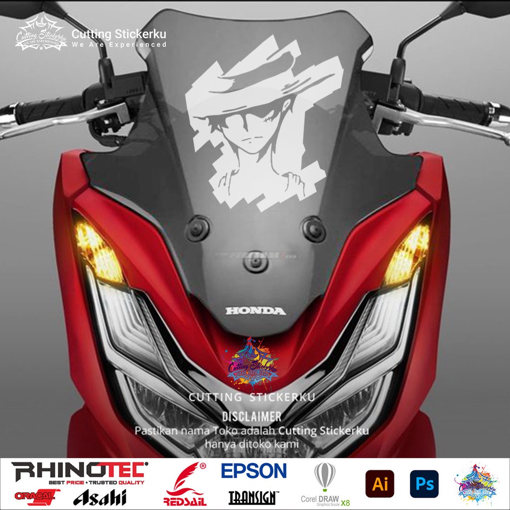 Cutting Stiker Silhouette Luffy Hat Variasi Motor Mobil Sticker Timbul Keren Nyala Dasbor Spakbor Visor Body Kaca Helm Laptop Hologram Reflective Tahan Air Setiker Veriasi Bodi Samping One Piece Kata Matic Scoopy Vario Beat NMAX PCX Vespa Windshield