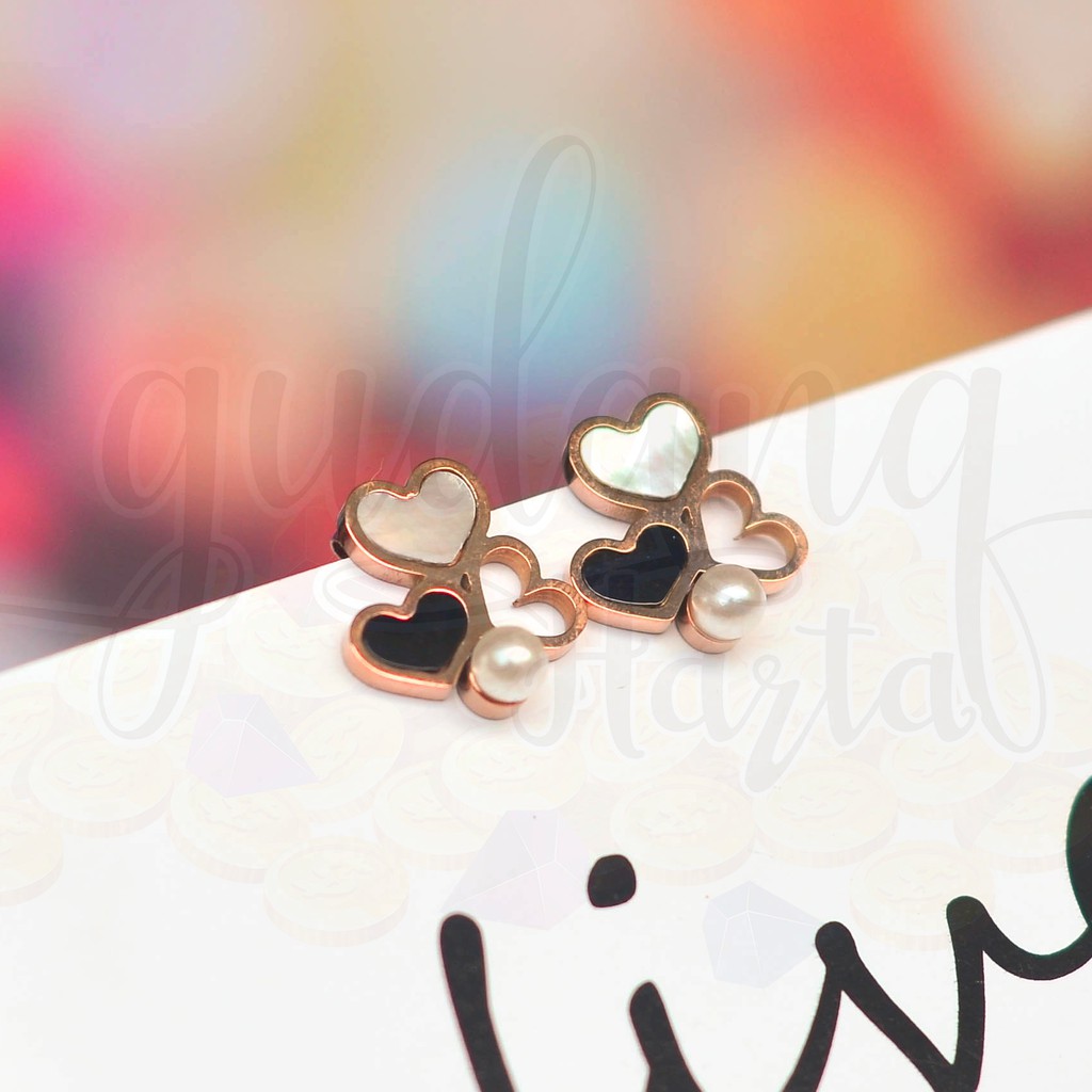 Anting Stud Triple Hearts Stainless GH 203598