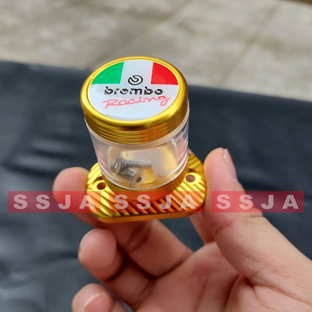 TUTUP MINYAK REM/TABUNG MINYAK REM MODEL STEMPEL KACA DAN CNC TWOTONE GOLD MERAH BIRU UNTUK MOTOR YAMAHA MIO NMAX AEROX VEGA JUPITER FINO DLL