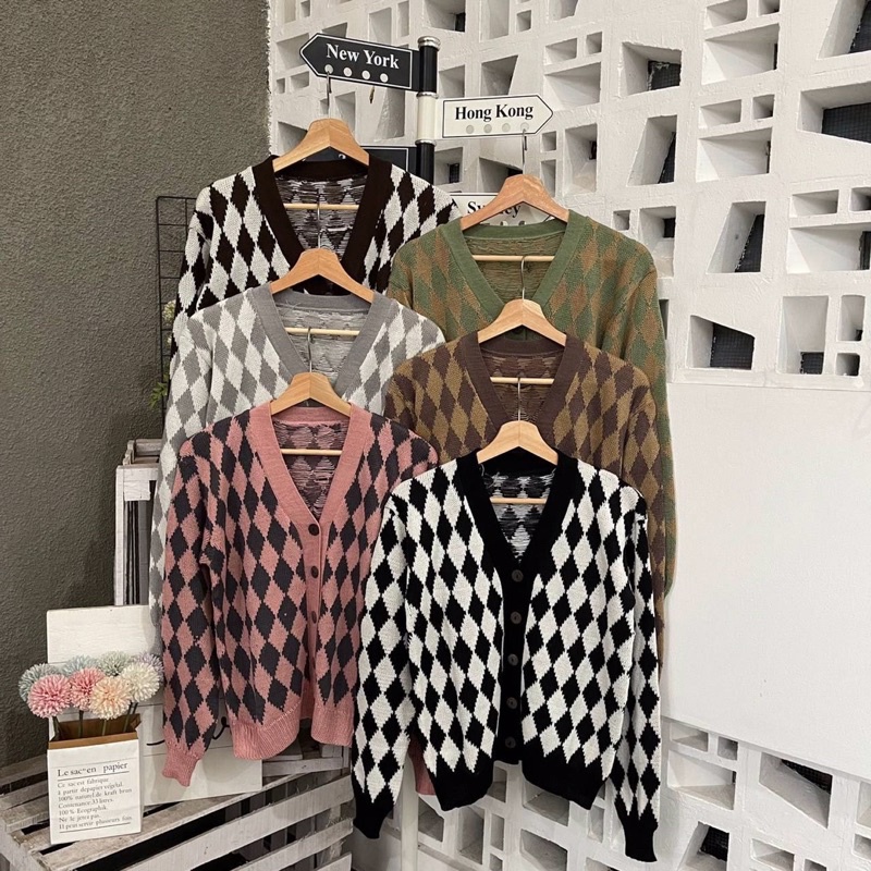 BISA COD Kardigan rajut wanita GERGEOUS CARDI kardigan motif kotak-kotak