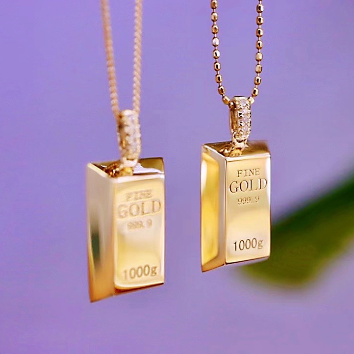 Kalung Liontin Batu Bata Bullion Kecil Lapis Emas 18k Bahan Stainless Untuk Aksesoris