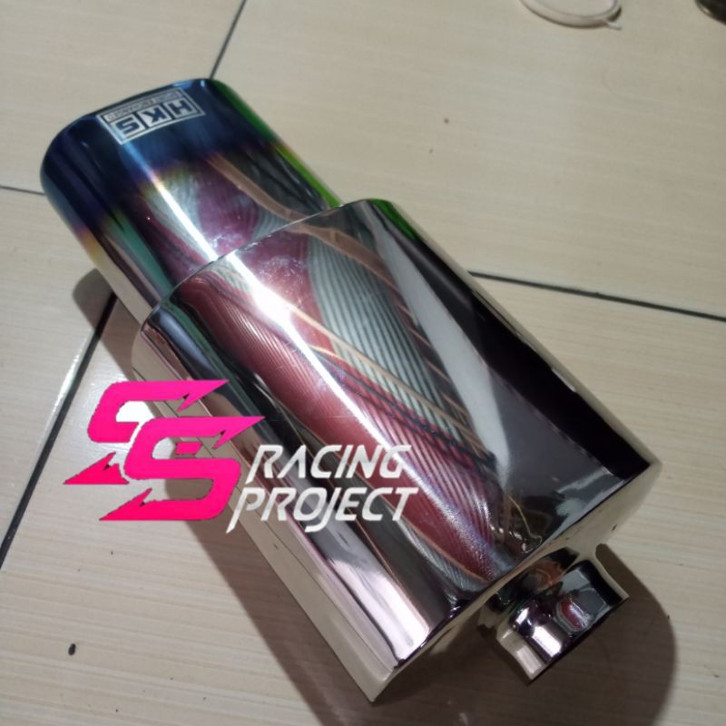 Knalpot mobil HKS biru gepeng oval Muffler only