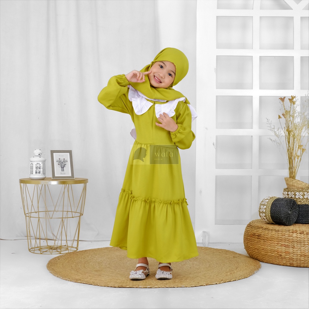 FREE HIJAB gamis anak warna lemon terbaru . gamis anak perempuan kekinian 2022 baju gamis lemon anak