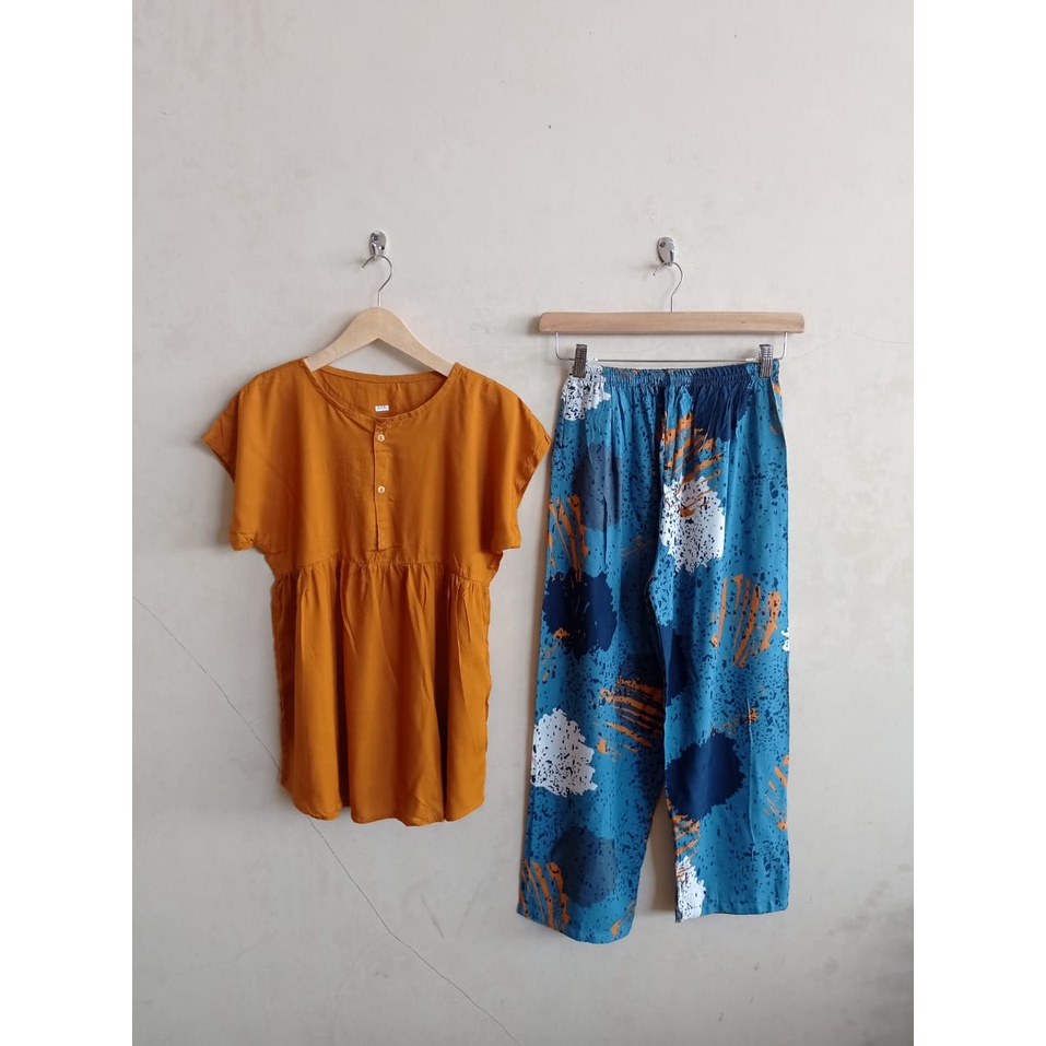 SETELAN BAJU TIDUR PIYAMA WANITA ONE SET PAJAMAS RUFFLE KANCING BUSUI CELANA PANJANG-BBR 25