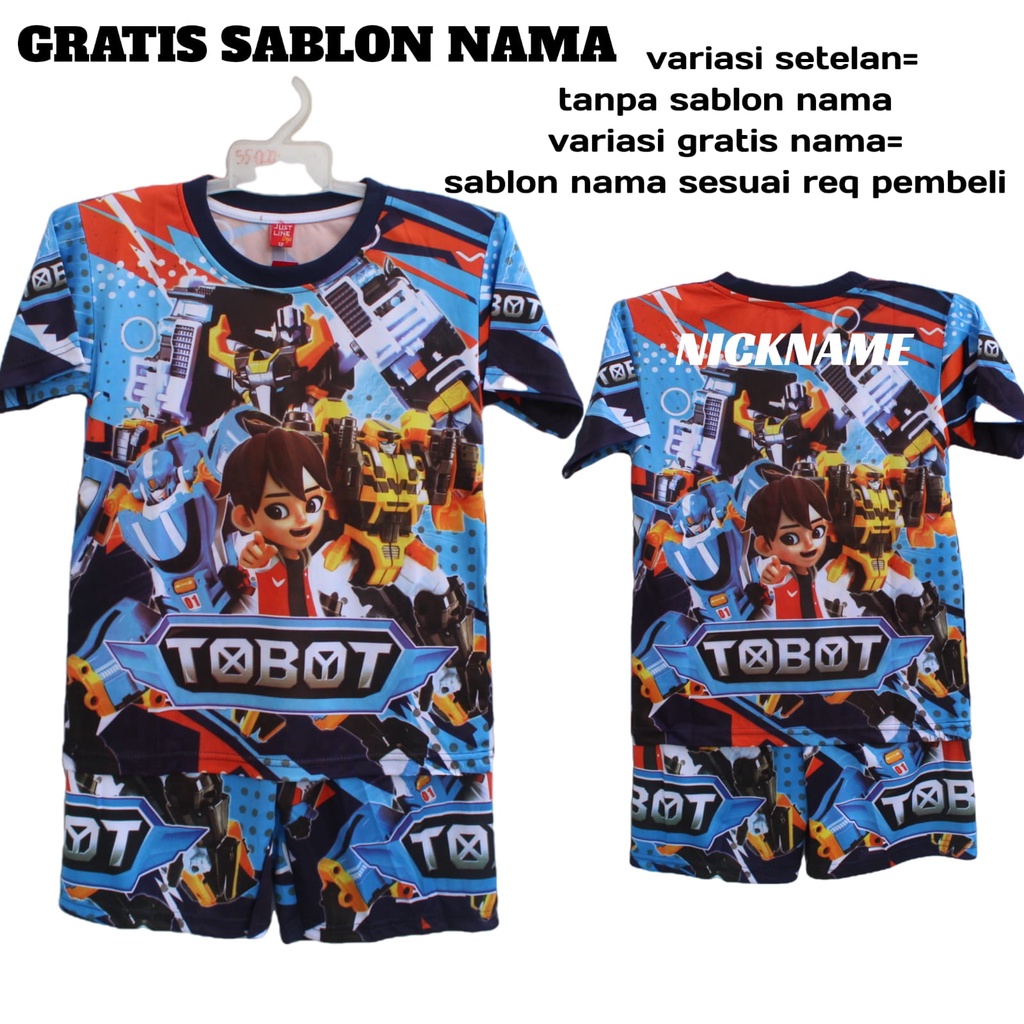 cod kaos tobot/setelan kaos tobot anak full printing size 2-12thn